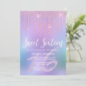 Elegant roze roze gouddiamant druppelt zoet zestie kaart (Staand voorkant)