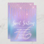 Elegant roze roze gouddiamant druppelt zoet zestie kaart (Voorkant / Achterkant)