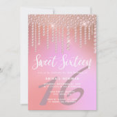 Elegant roze roze gouddiamant druppelt zoet zestie kaart (Voorkant)