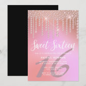 Elegant roze roze gouddiamant druppelt zoet zestie kaart (Voorkant / Achterkant)
