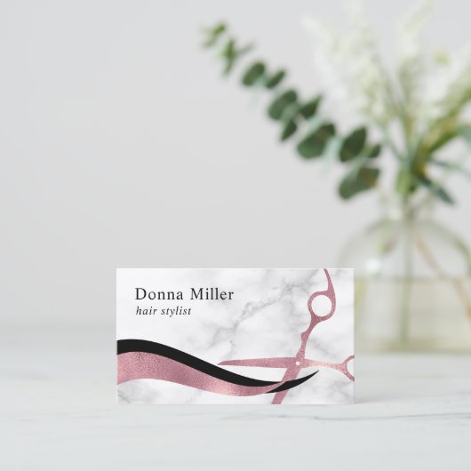 Elegant roze roze goudschaar visitekaartje (Staand voorkant)