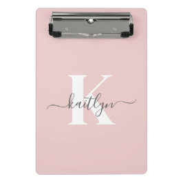 Elegant Roze Roze Grijs Script Monogram Mini Klembord