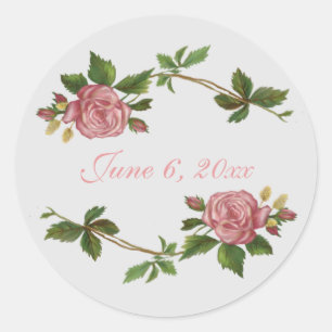 Elegant  Roze Roze met Datum Ronde Sticker