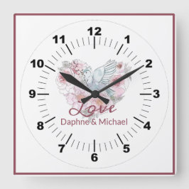 Elegant Roze Roze Modern Chic Heart Script Vierkante Klok