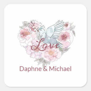 Elegant Roze Roze Modern Chic Heart Script Vierkante Sticker