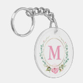 Elegant Roze Roze Monogram Floral met acryl Sleutelhanger (Voorkant Links)