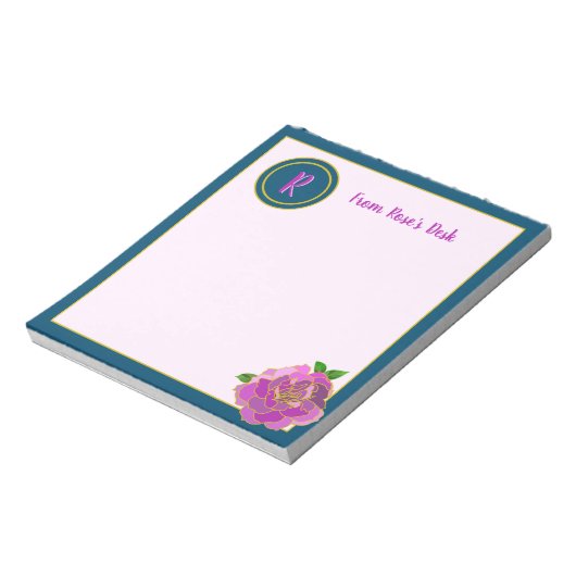 Elegant roze roze monogram script notitieblok (Linkerzijde)