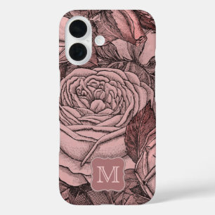 Elegant Roze Roze Patroonmonogram iPhone 16 Hoesje