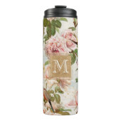  Elegant Roze Roze Peony Floral Monogram Thermosbeker (Voorkant)
