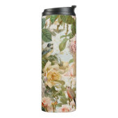  Elegant Roze Roze Peony Floral Monogram Thermosbeker (Gedraaid links)