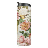  Elegant Roze Roze Peony Floral Monogram Thermosbeker (Geroteerd rechts)