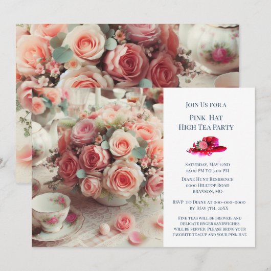 Elegant Roze Roze Pet Thema Tea Party Kaart (Voorkant / Achterkant)