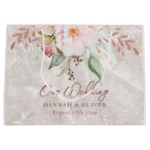 Elegant Roze Roze Pioen Bloemen Huwelijkscadeau Groot Cadeauzakje (Voorkant)