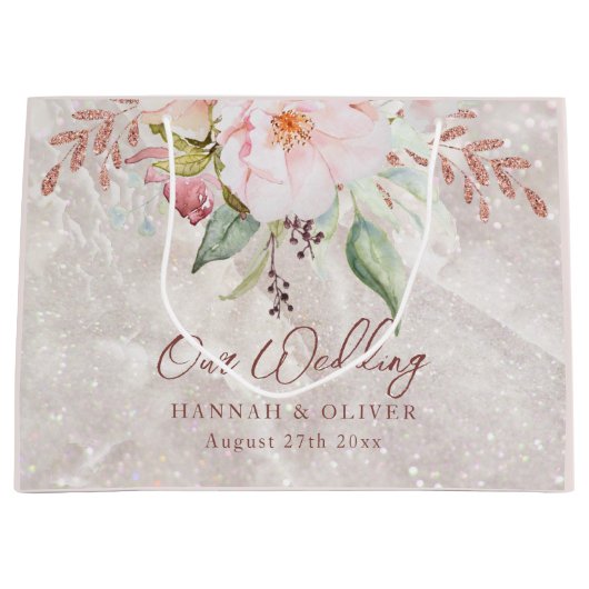 Elegant Roze Roze Pioen Bloemen Huwelijkscadeau Groot Cadeauzakje (Voorkant)