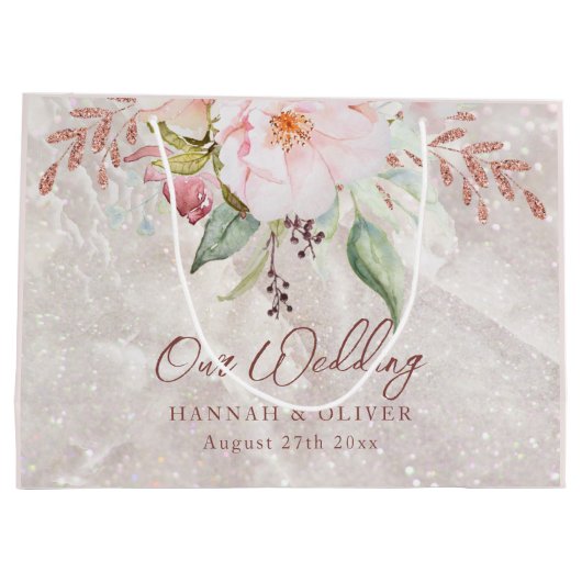 Elegant Roze Roze Pioen Bloemen Huwelijkscadeau Groot Cadeauzakje (Achterkant)