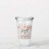 Elegant Roze Roze Pioen Bloemen Marmer Acryl Drinkbeker (Achterkant)