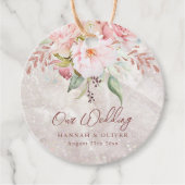 Elegant Roze Roze Pioen Bloemen Marmer Bruiloft Bedankjes Labels (Voorkant)