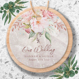 Elegant Roze Roze Pioen Bloemen Marmer Bruiloft Bedankjes Labels