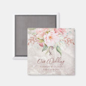 Elegant Roze Roze Pioen Bloemen Marmer Bruiloft Magneet (Voorkant / Achterkant)