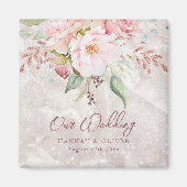 Elegant Roze Roze Pioen Bloemen Marmer Bruiloft Magneet (Voorkant)