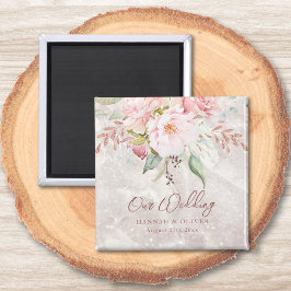 Elegant Roze Roze Pioen Bloemen Marmer Bruiloft Magneet