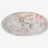 Elegant Roze Roze Pioen Bloemen Marmer Bruiloft Papieren Bordje (Gekanteld)