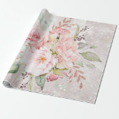 Elegant Roze Roze Pioen Bloemen Marmer Glitter Cadeaupapier (Uitgerold)