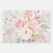 Elegant Roze Roze Pioen Bloemen Marmer Glitter Inpakpapier Vel (Voorkant 2)