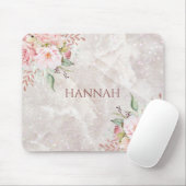 Elegant Roze Roze Pioen Bloemen Marmer Muismat (Met muis)