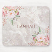 Elegant Roze Roze Pioen Bloemen Marmer Muismat (Voorkant)