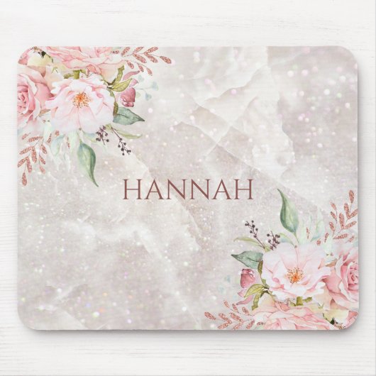 Elegant Roze Roze Pioen Bloemen Marmer Muismat (Voorkant)