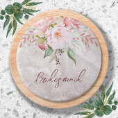 Elegant Roze Roze Pioen Bloemen Marmer Ronde Button 7,6 Cm