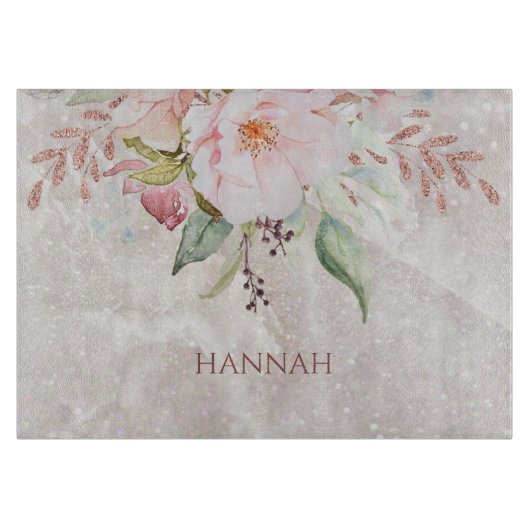 Elegant Roze Roze Pioen Bloemen Marmer Snijplank (Voorkant)