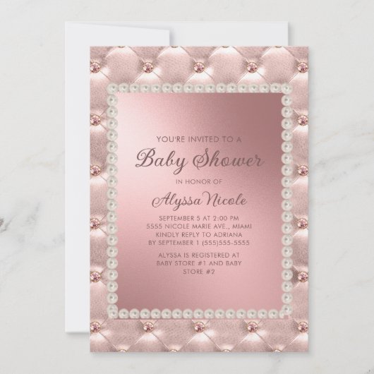 Elegant roze roze rode witte parels Baby shower in Kaart (Voorkant)