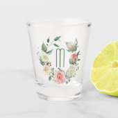 Elegant roze roze roodbaarmamonogram shot glas (Voorkant)