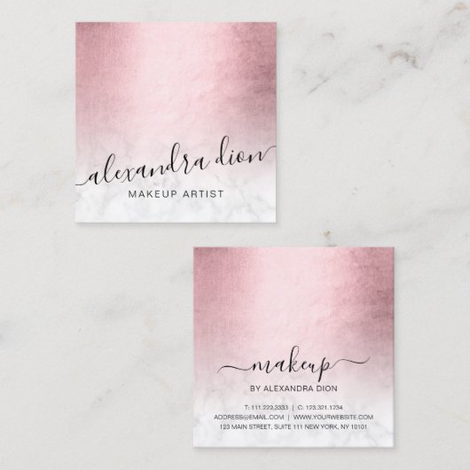Elegant roze roze roodbruine marmer make-up kunste vierkante visitekaartje (Voorkant / Achterkant)