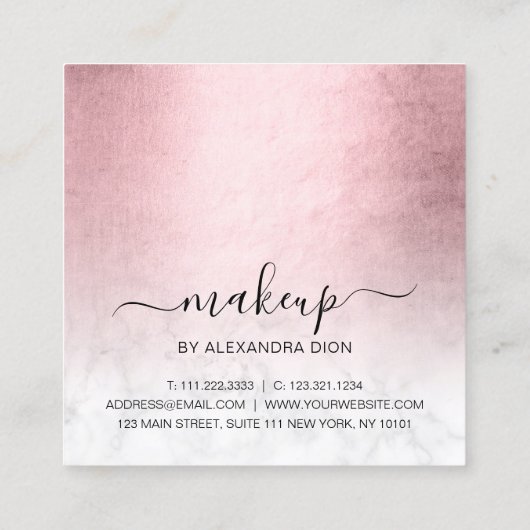 Elegant roze roze roodbruine marmer make-up kunste vierkante visitekaartje (Achterkant)