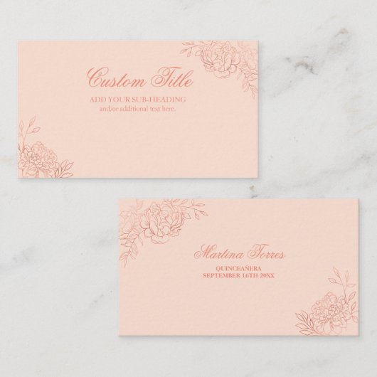 Elegant roze roze roodbruine schets informatiekaartje (Voorkant / Achterkant)