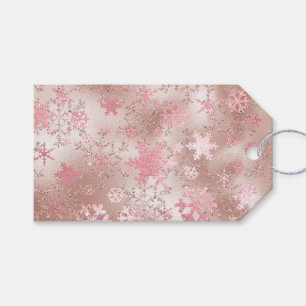 Elegant roze roze roodroodbruine kerstsnowflake Pa Cadeaulabel