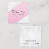 Elegant roze roze roos goud glitter witte marmer m vierkante visitekaartje (Voorkant / Achterkant)