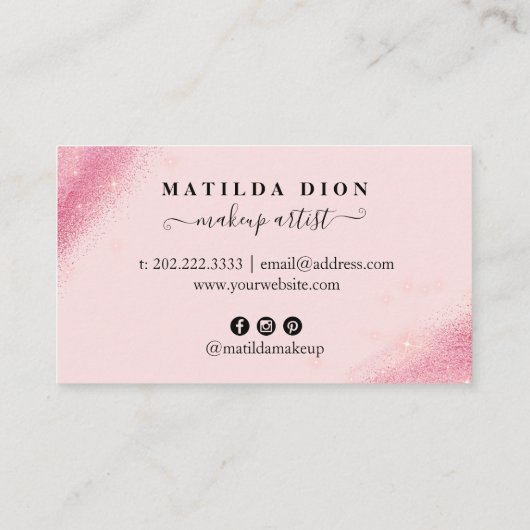 Elegant roze roze roos goudglitter make-up artiest visitekaartje (Achterkant)