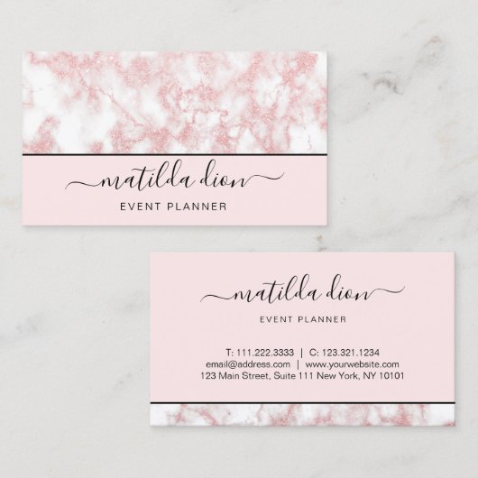 Elegant roze roze roos goudglitter marmer glitter visitekaartje (Voorkant / Achterkant)