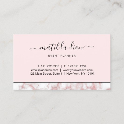 Elegant roze roze roos goudglitter marmer glitter visitekaartje (Achterkant)