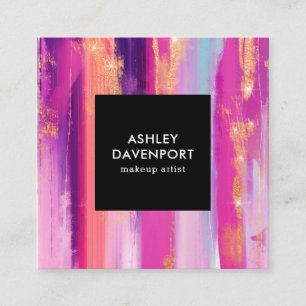 Elegant roze roze roos goudglitter pushstrokes mak vierkante visitekaartje