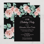 Elegant roze roze roos zwarte flora Birthday Party Kaart (Voorkant / Achterkant)
