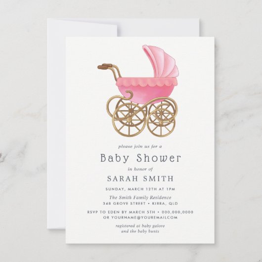 Elegant roze roze roze Baby shower uitnodigen Kaart (Voorkant)