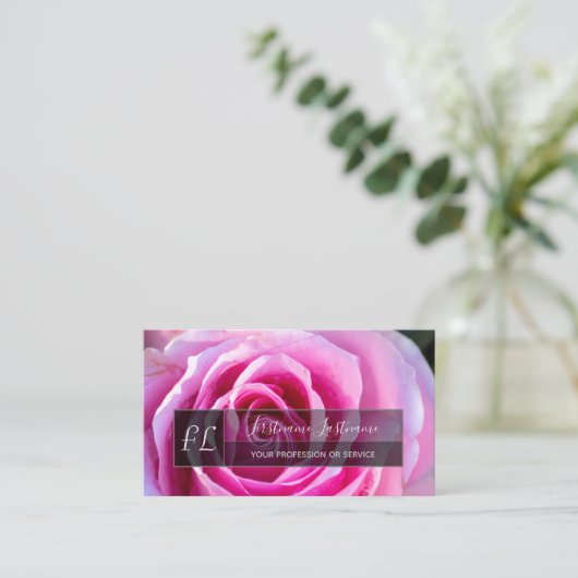 Elegant roze roze roze bloesem grijze rechthoek mo visitekaartje (Staand voorkant)