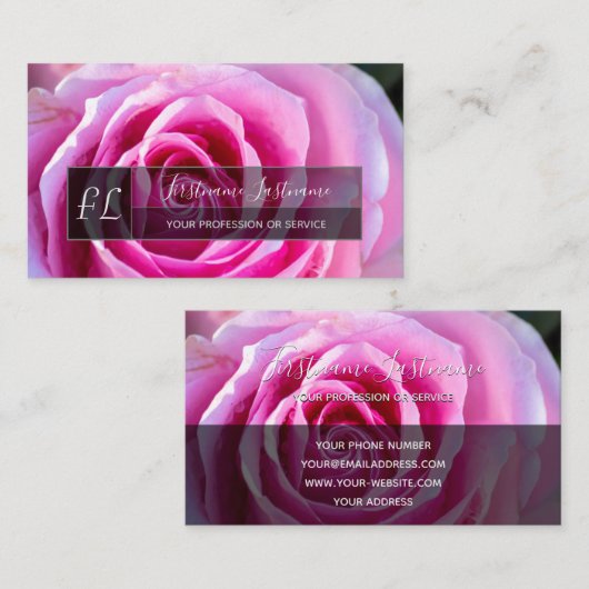 Elegant roze roze roze bloesem grijze rechthoek mo visitekaartje (Voorkant / Achterkant)