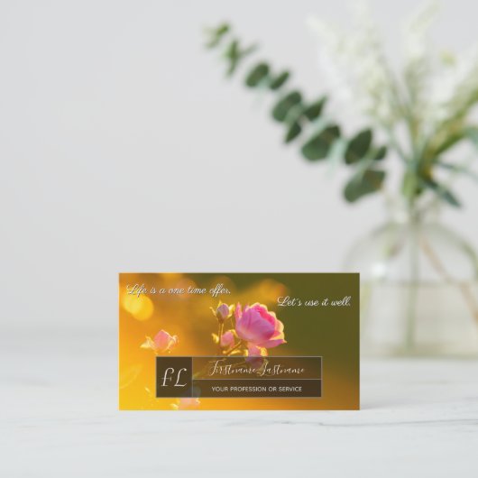 Elegant roze roze roze bloesem grijze rechthoek mo visitekaartje (Staand voorkant)