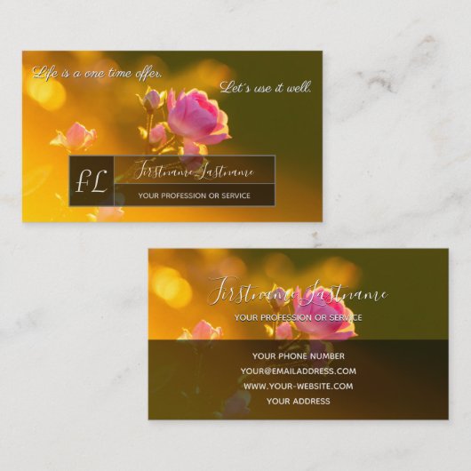 Elegant roze roze roze bloesem grijze rechthoek mo visitekaartje (Voorkant / Achterkant)